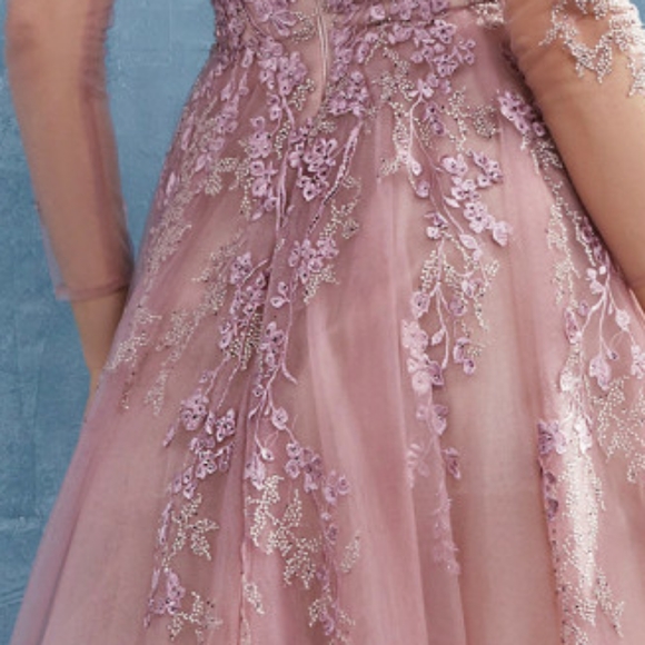 Long sleeve Rose pink formal evening bridesmaid mother of the bride dress - Picture 7 of 9